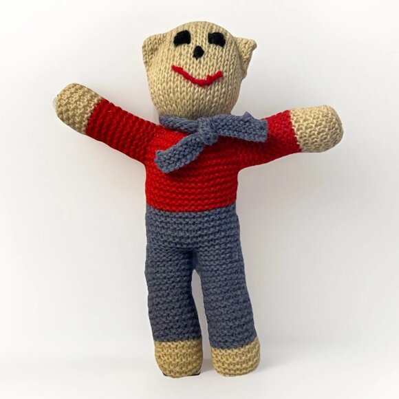 Estate Sale Find Vintage 14" Crocheted Stuffed Animal Red White Blue with Scarf - Picture 1 of 12